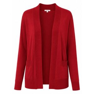 Sueani Womens Red Open Front Cardigan Ribbed Knit Pocket Sweater Large Office